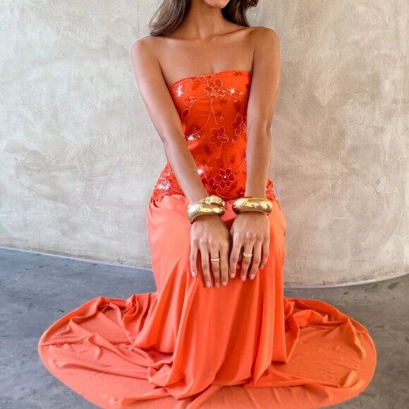 Janelle Orange Elegant Women's Sexy Sequins Embroidery Stitching maxi dress - Picture 4 of 7